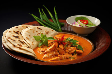 Thai food panang curry served with crispy rotiの素材