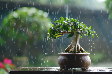 Ficus Ginseng Bonsai with water dropsの素材