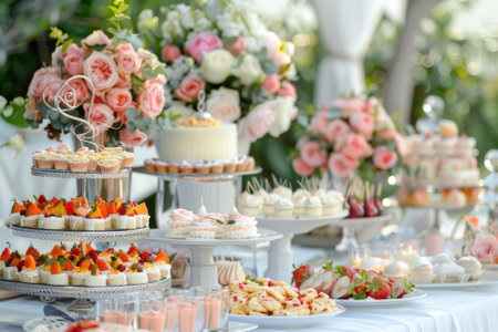 Luxury food and drinks on the wedding tableの素材