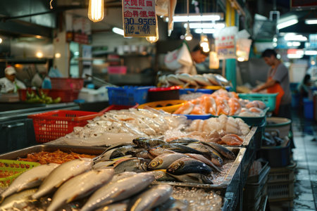 Sale of fresh fish at the marketの素材
