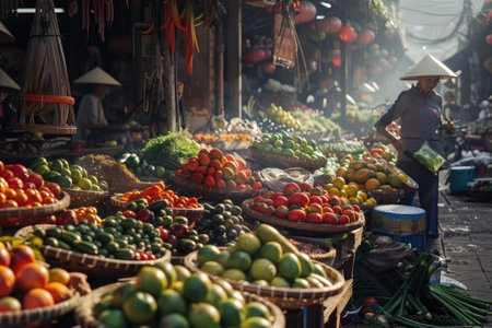 Vietnamese fruit and vegetable marketの素材