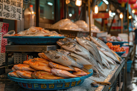 Sale of fresh fish at the marketの素材