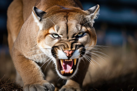 Roaring cougar or mountain lion hunts its preyの素材