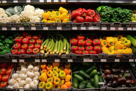 Various vegetables on supermarket aislesの素材
