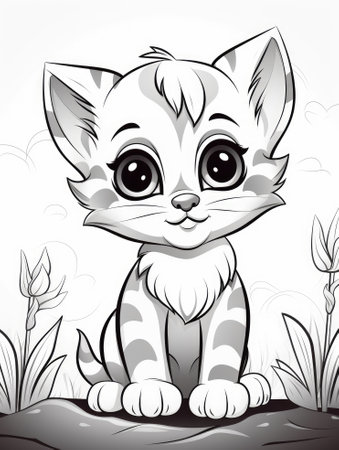 Cute cat illustration, simple coloring book for kidsの素材