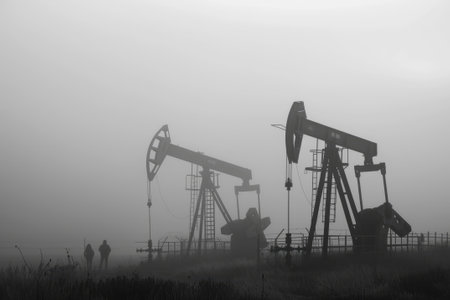 Two silhouettes of oil pumps.の素材