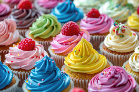 Photo for Many different colored delicious cupcakes - Royalty Free Image