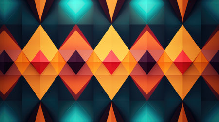 Abstract geometric pattern with colorful triangles. Realistic design in futuristic retro style background with perforation.の素材