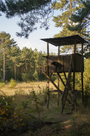 Hunting lookout at the edge of the forestの素材