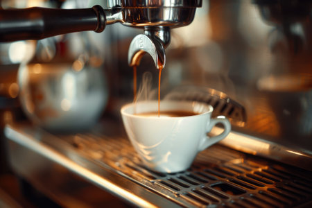 Espresso machine pulling a fresh coffee shotの素材