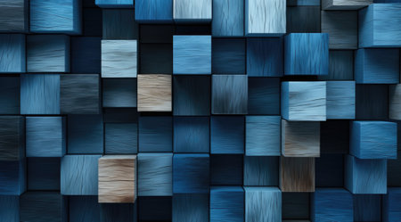 Abstract block stack wooden 3d cubes, blue wood texture for backdropの素材