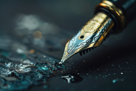Luxury fountain pen on leather surfaceの素材