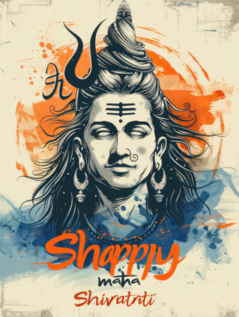 Happy maha Shivratri with trisulam, a Hindu festival celebrated of lord shivaの素材