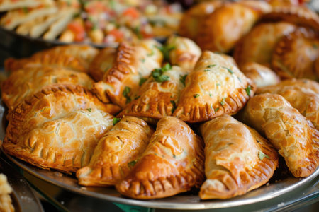 Assorted empanadas food. Fried baked pastry meal.の素材