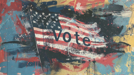 American flag in graffiti style art with the word Vote written across, symbolizing the importance and power of votingの素材