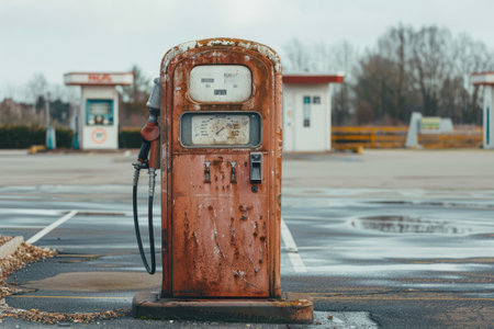 Ancient gas pump in the setting of a retro gas stationの素材