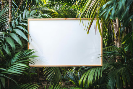 Blank billboard in a lush green jungle settingの素材
