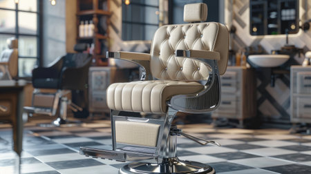 Stylish salon chair in chic barbershop hairdresserの素材