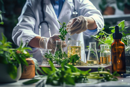 Scientist or doctor making alternative medicine herb in laboratory.の素材