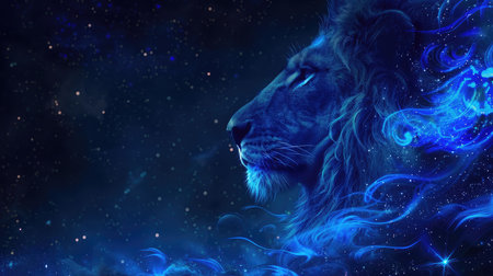 Mystical zodiac sign in the sign of the lion with a starry skyの素材
