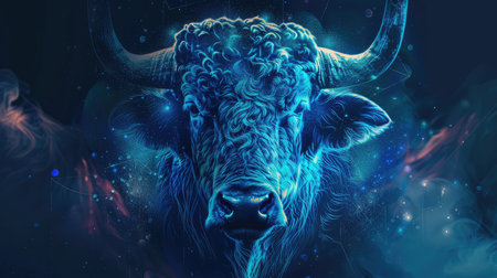 Zodiac sign in the sign of the bull with a starry skyの素材