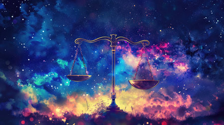Mystical Libra zodiac sign with starry skyの素材