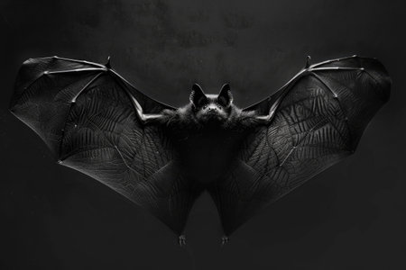 Flying bat with intense gaze in the darkの素材