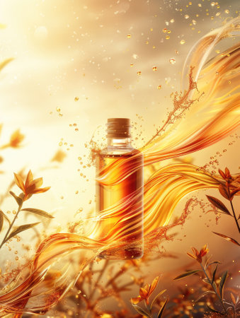 Hair care essential oil in a glass bottleの素材