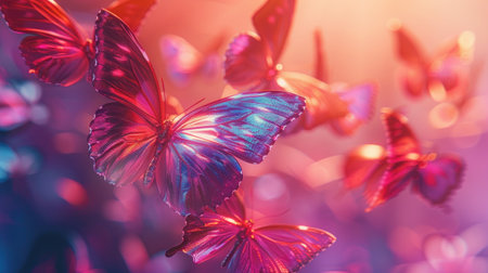Vibrant holographic butterflies patternの素材