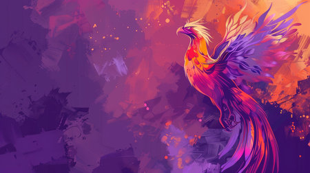 Illustration of phoenix on purple backgroundの素材