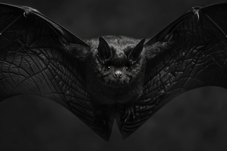 Flying bat with intense gaze in the darkの素材