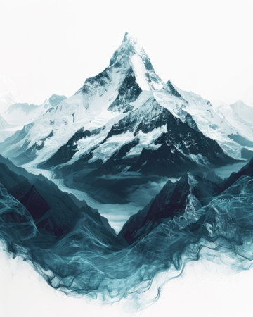 Mystical digital painting of snowy mountainsの素材