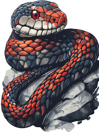 Red and black coiled snake illustrationの素材