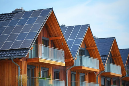 Modern solar panels on house roofの素材