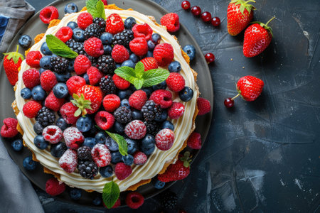 Delicious homemade cake with fresh berriesの素材