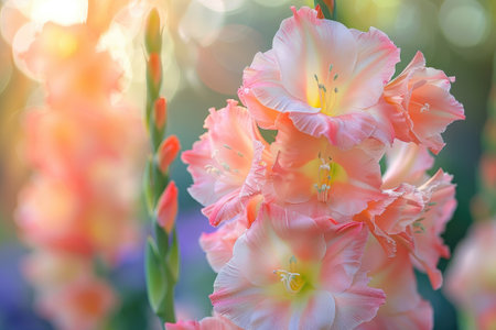 Gladiolus in garden close up.の素材