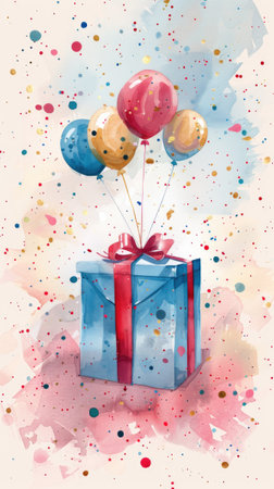 Colorful balloons and gift illustrationの素材