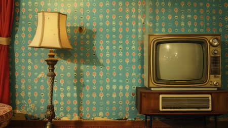 Retro living room setup with vintage TVの素材
