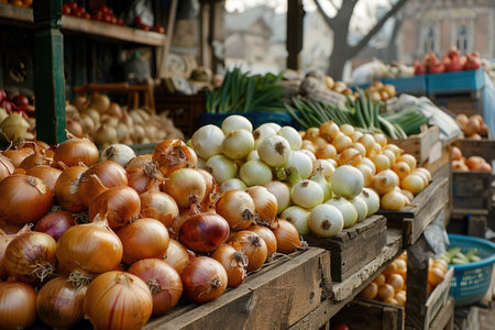 Organic onion on the market.の素材