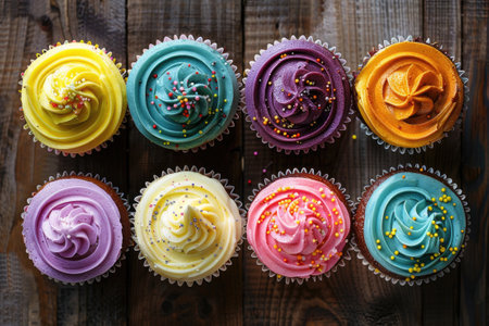 Many different colored delicious cupcakesの素材