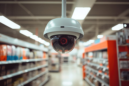 Security camera in a store aisleの素材