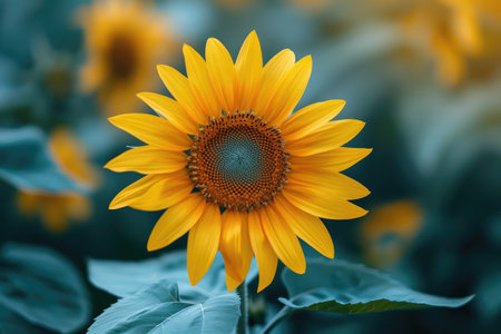 Radiant sunflower bloom in lush garden settingの素材