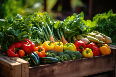 Assorted fresh vegetables in a crateの素材