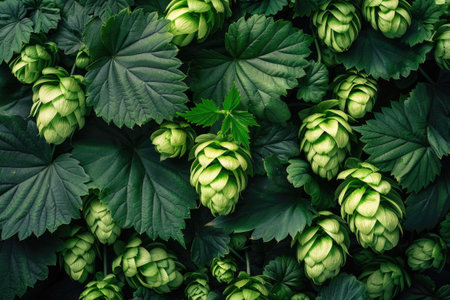 Close up background of fresh green beer hopsの素材