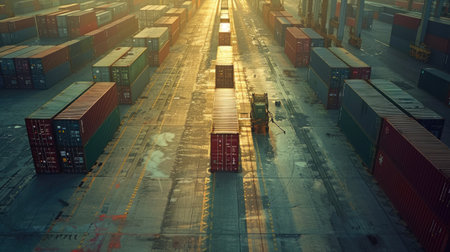 Container box in warehouse in shipping port.の素材