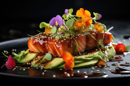 Hawaiian dish with salmon, avocado and cucumberの素材
