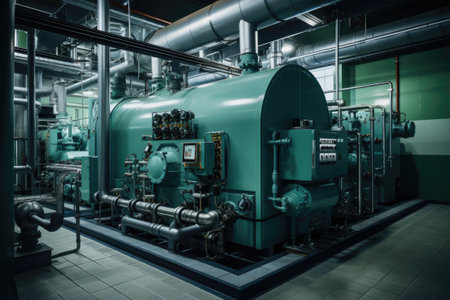Modern boiler room with gas boilers, industrial heating.の素材