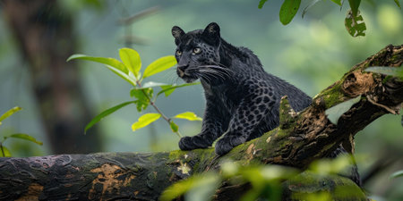 Black Leopard or panther in the green jungleの素材