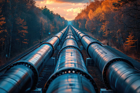 Large oil pipeline and gas pipeline in the process of oil refining and the movement of oil and gas. Petrochemical industry siteの素材
