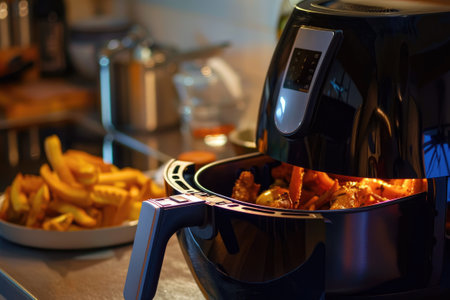 Air fryer with roasted chicken dinnerの素材